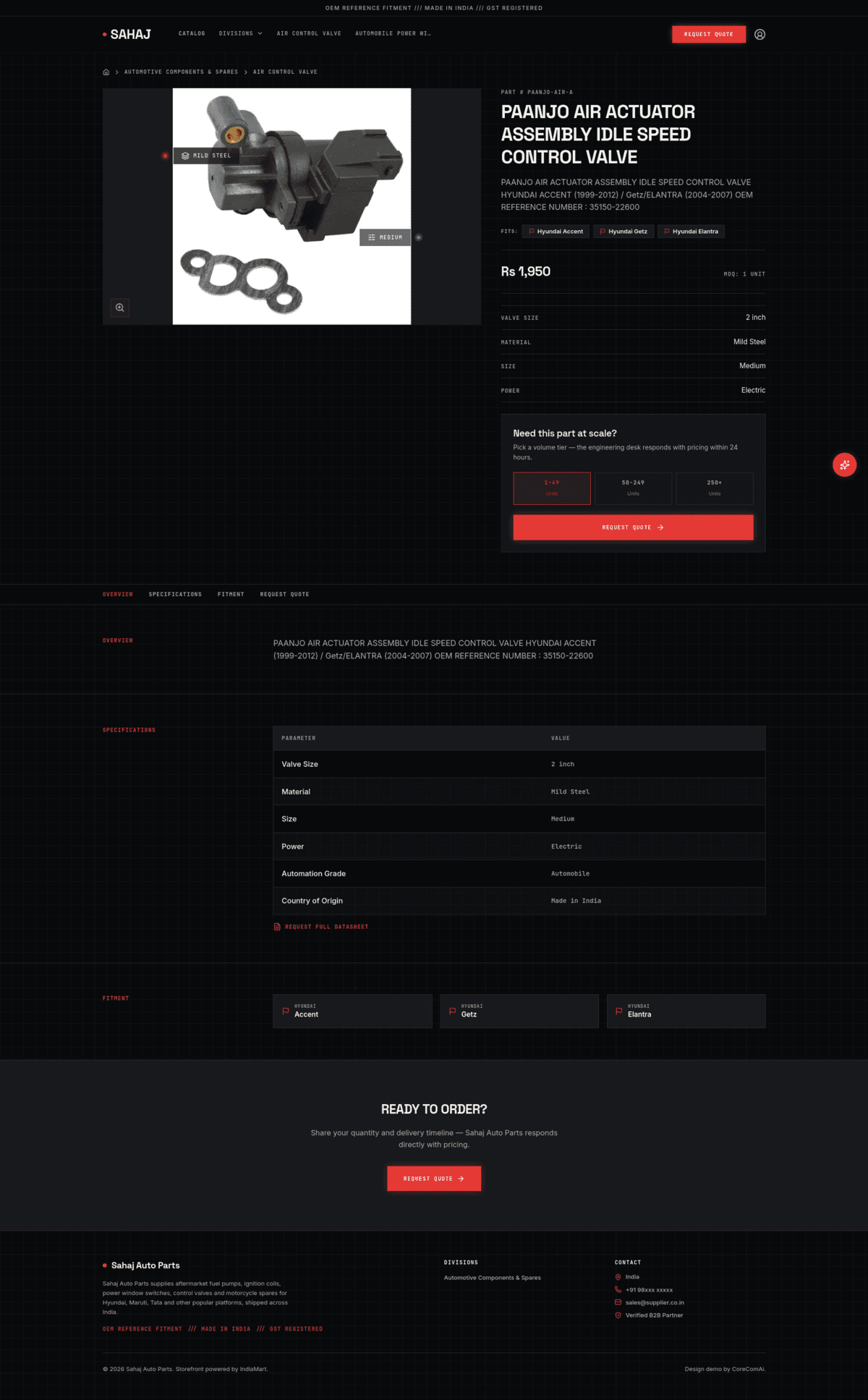Automotive product listing page