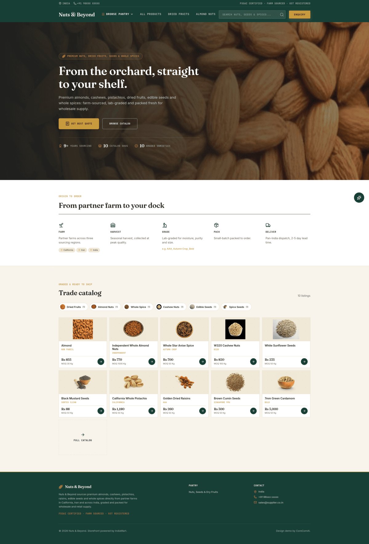 Food storefront homepage