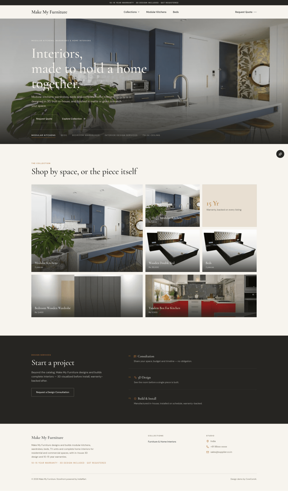 Furniture storefront homepage