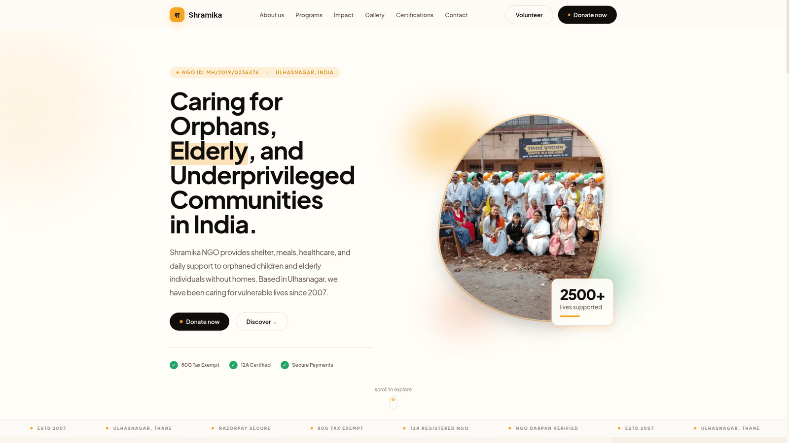 Shramika NGO homepage